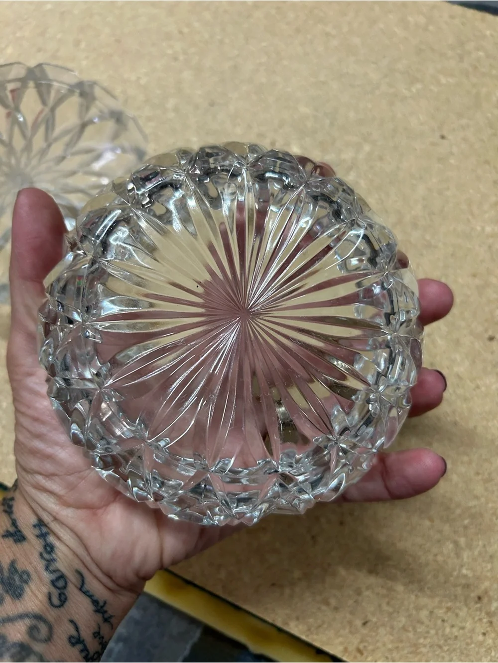 Clear Pressed Glass Trinket Dish with Textured Lid